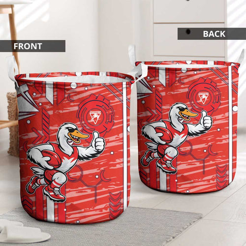 Sydney Swans Laundry Basket Mascot Cartoon Football Illustration Style