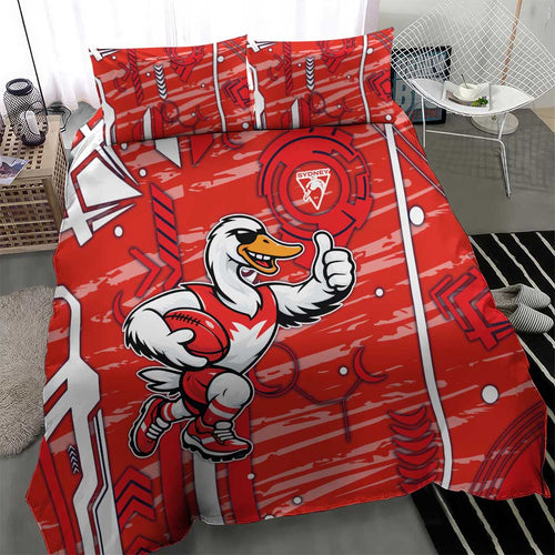 Sydney Swans Bedding Set Mascot Cartoon Football Illustration Style