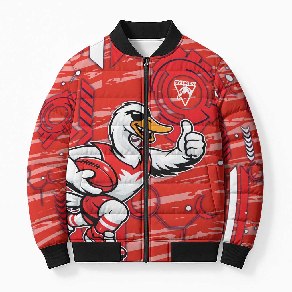 Sydney Swans Bomber Puffer Jacket Mascot Cartoon Football Illustration Style