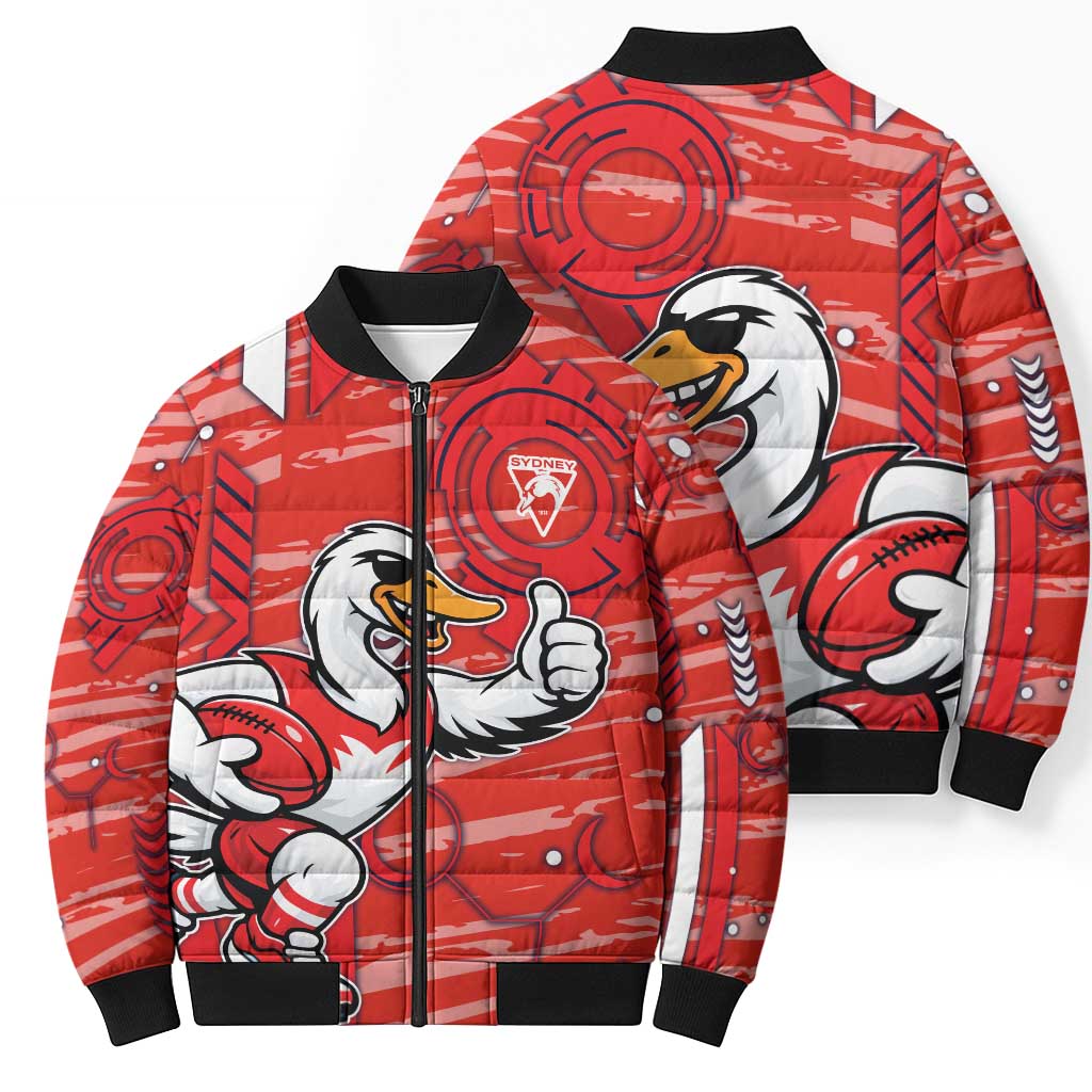 Sydney Swans Bomber Puffer Jacket Mascot Cartoon Football Illustration Style
