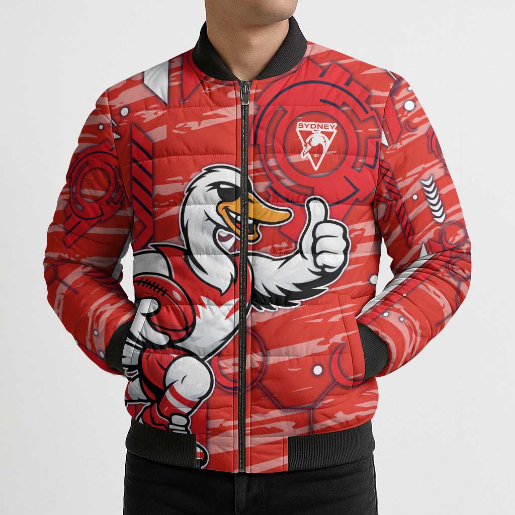 Sydney Swans Bomber Puffer Jacket Mascot Cartoon Football Illustration Style