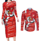 Sydney Swans Couples Matching Long Sleeve Bodycon Dress and Long Sleeve Button Shirt Mascot Cartoon Football Illustration Style