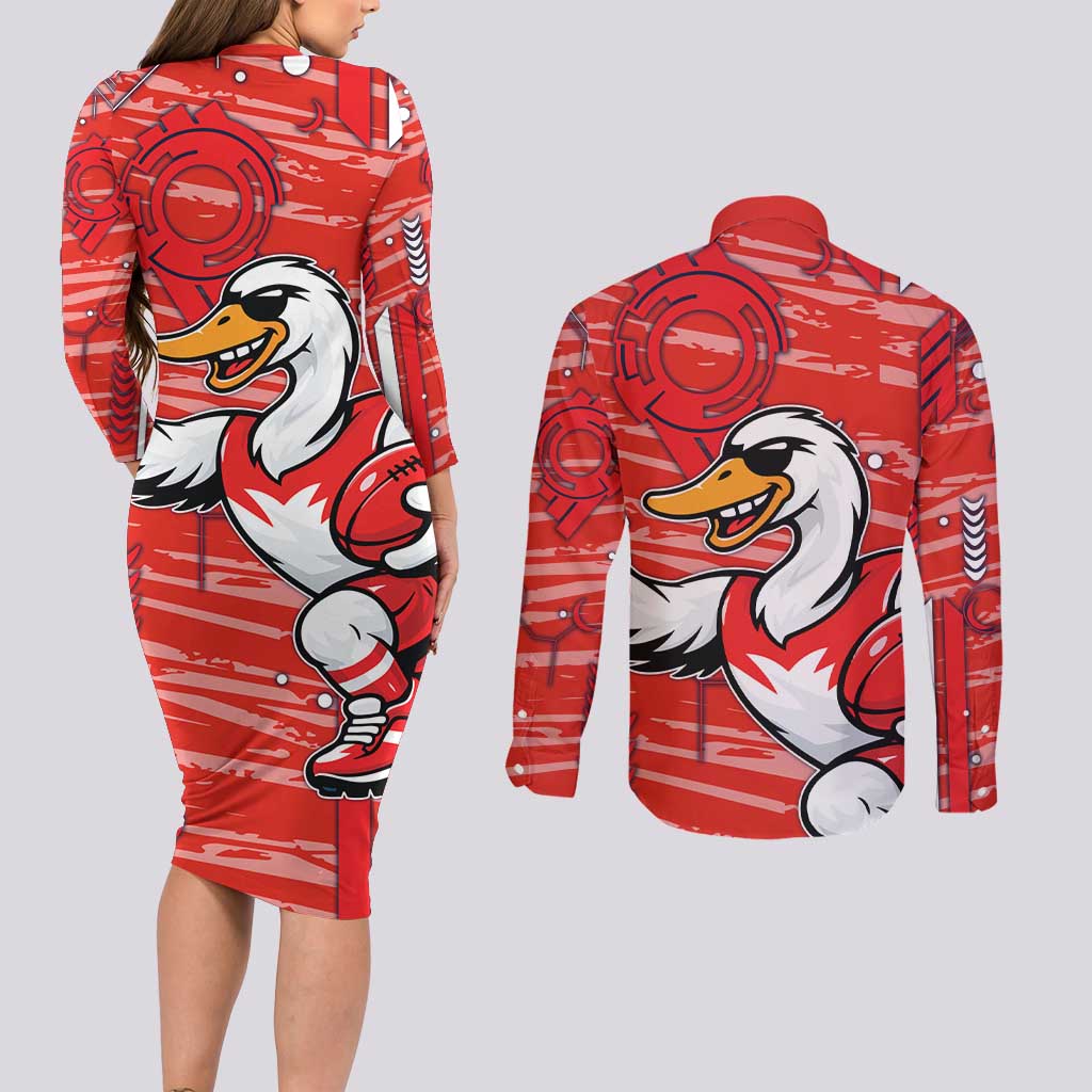 Sydney Swans Couples Matching Long Sleeve Bodycon Dress and Long Sleeve Button Shirt Mascot Cartoon Football Illustration Style