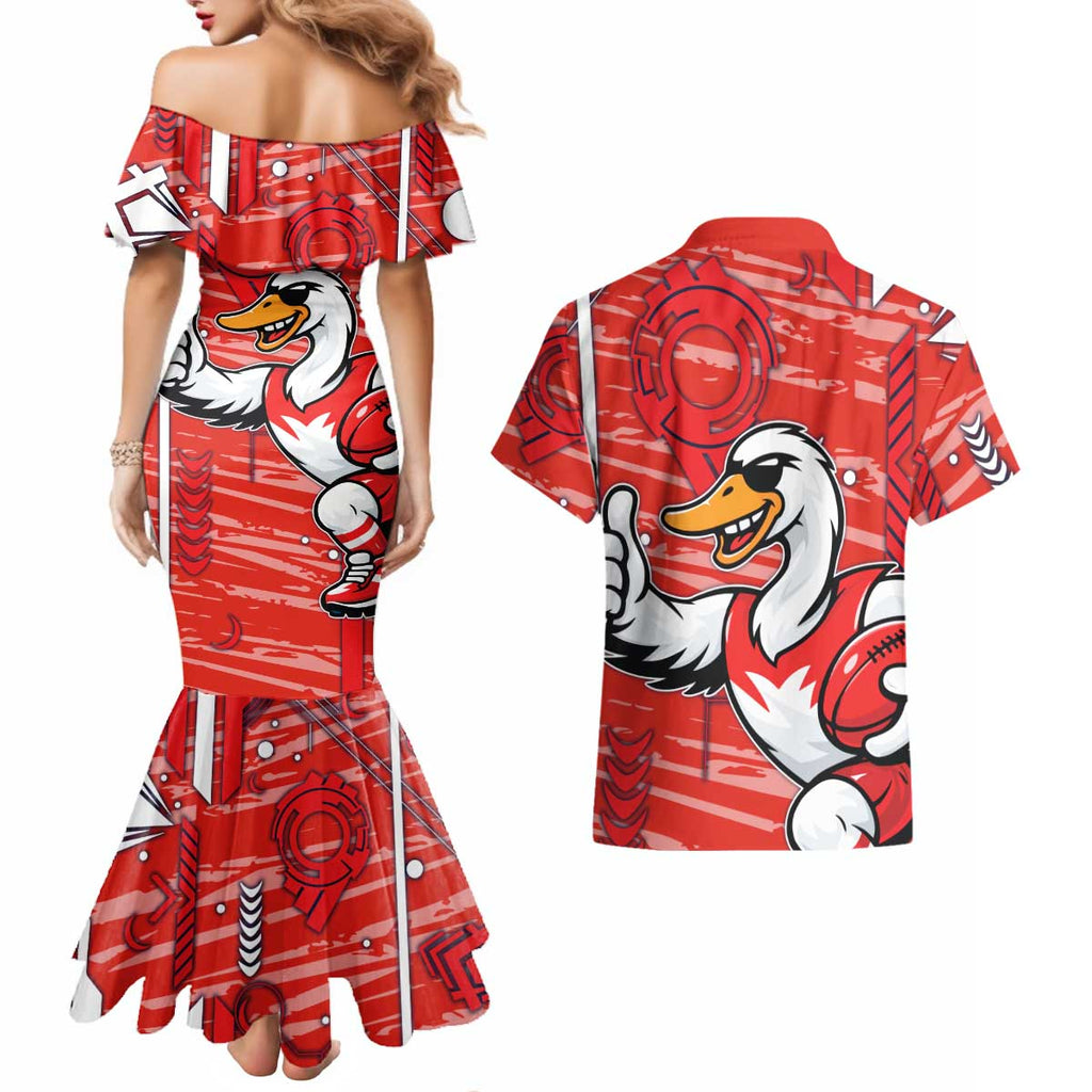 Sydney Swans Couples Matching Mermaid Dress and Hawaiian Shirt Mascot Cartoon Football Illustration Style