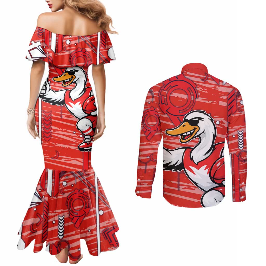 Sydney Swans Couples Matching Mermaid Dress and Long Sleeve Button Shirt Mascot Cartoon Football Illustration Style