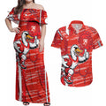 Sydney Swans Couples Matching Off Shoulder Maxi Dress and Hawaiian Shirt Mascot Cartoon Football Illustration Style