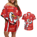 Sydney Swans Couples Matching Off Shoulder Short Dress and Hawaiian Shirt Mascot Cartoon Football Illustration Style