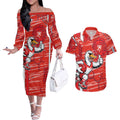 Sydney Swans Couples Matching Off The Shoulder Long Sleeve Dress and Hawaiian Shirt Mascot Cartoon Football Illustration Style