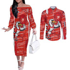 Sydney Swans Couples Matching Off The Shoulder Long Sleeve Dress and Long Sleeve Button Shirt Mascot Cartoon Football Illustration Style