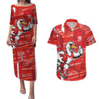 Sydney Swans Couples Matching Puletasi and Hawaiian Shirt Mascot Cartoon Football Illustration Style