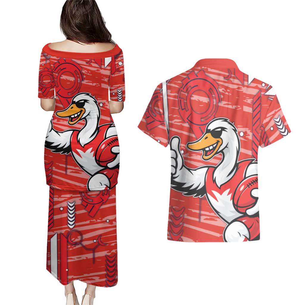 Sydney Swans Couples Matching Puletasi and Hawaiian Shirt Mascot Cartoon Football Illustration Style