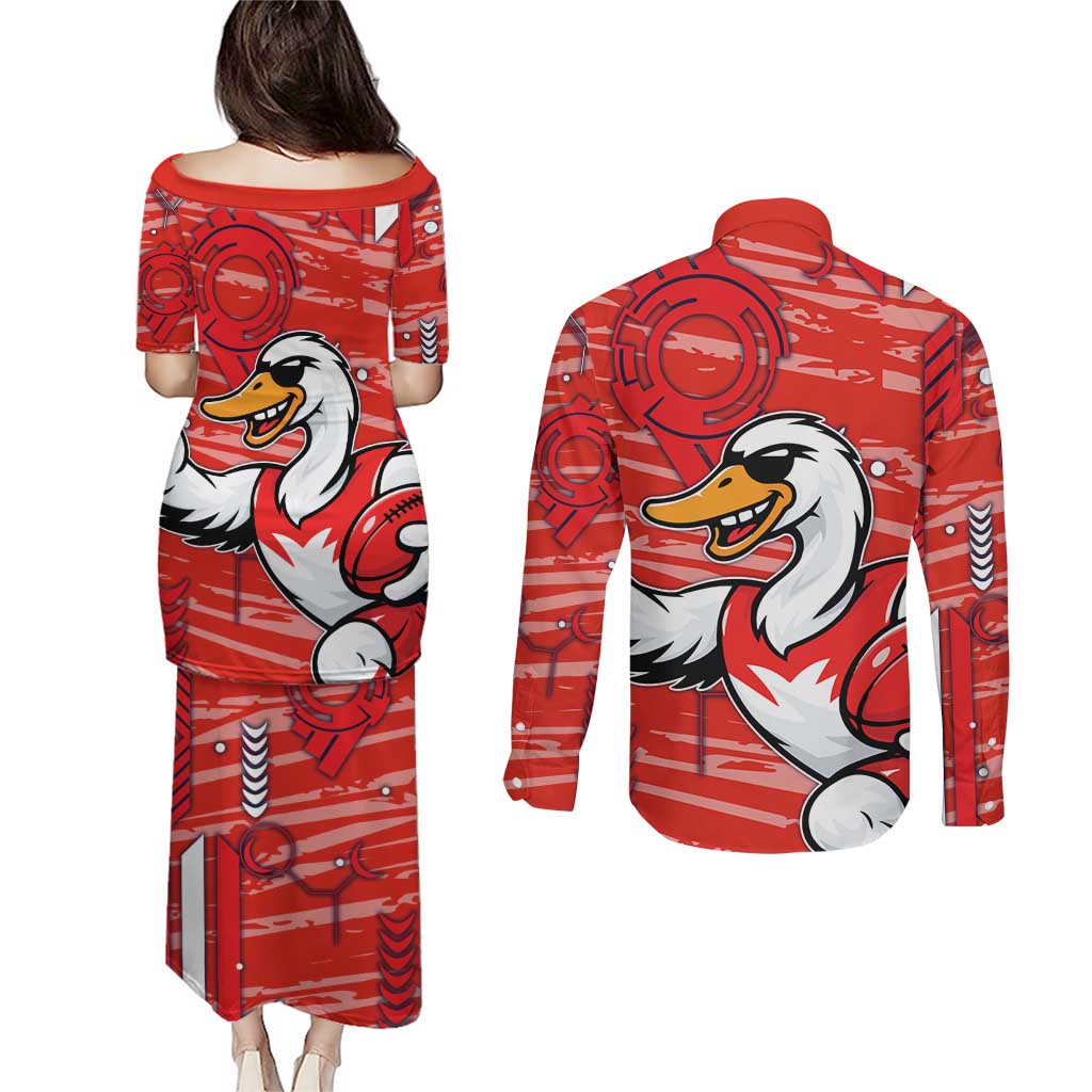 Sydney Swans Couples Matching Puletasi and Long Sleeve Button Shirt Mascot Cartoon Football Illustration Style