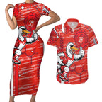 Sydney Swans Couples Matching Short Sleeve Bodycon Dress and Hawaiian Shirt Mascot Cartoon Football Illustration Style