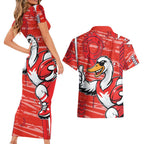 Sydney Swans Couples Matching Short Sleeve Bodycon Dress and Hawaiian Shirt Mascot Cartoon Football Illustration Style