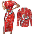 Sydney Swans Couples Matching Short Sleeve Bodycon Dress and Long Sleeve Button Shirt Mascot Cartoon Football Illustration Style