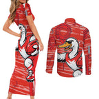 Sydney Swans Couples Matching Short Sleeve Bodycon Dress and Long Sleeve Button Shirt Mascot Cartoon Football Illustration Style