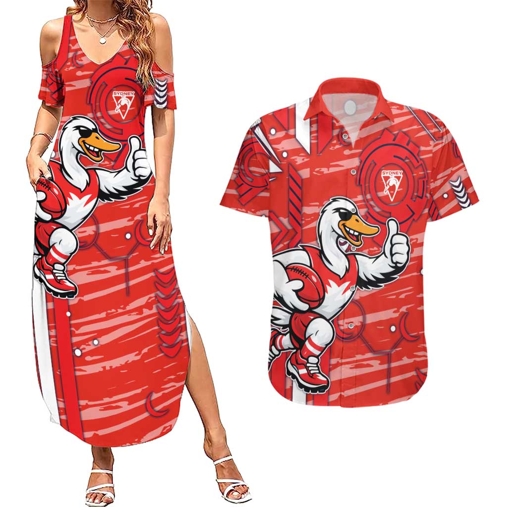 Sydney Swans Couples Matching Summer Maxi Dress and Hawaiian Shirt Mascot Cartoon Football Illustration Style
