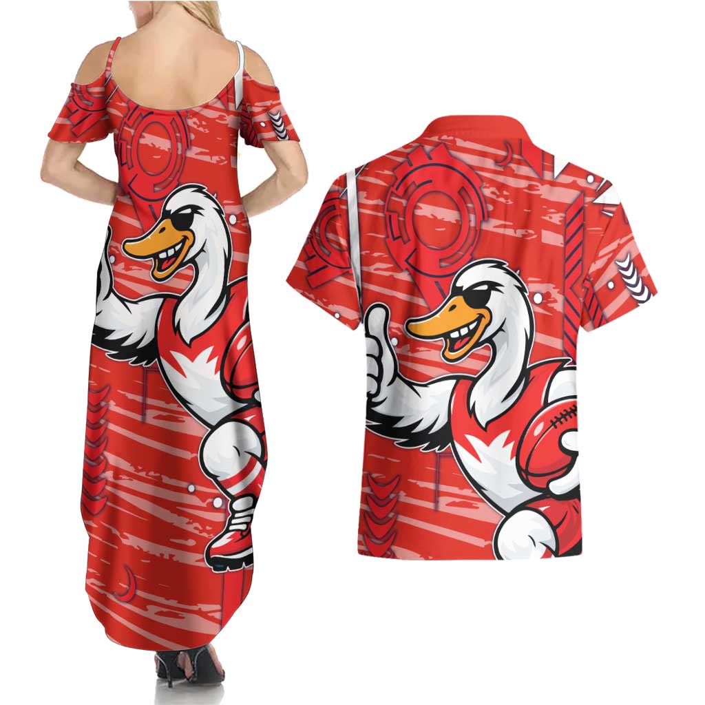 Sydney Swans Couples Matching Summer Maxi Dress and Hawaiian Shirt Mascot Cartoon Football Illustration Style