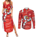 Sydney Swans Couples Matching Summer Maxi Dress and Long Sleeve Button Shirt Mascot Cartoon Football Illustration Style