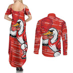 Sydney Swans Couples Matching Summer Maxi Dress and Long Sleeve Button Shirt Mascot Cartoon Football Illustration Style