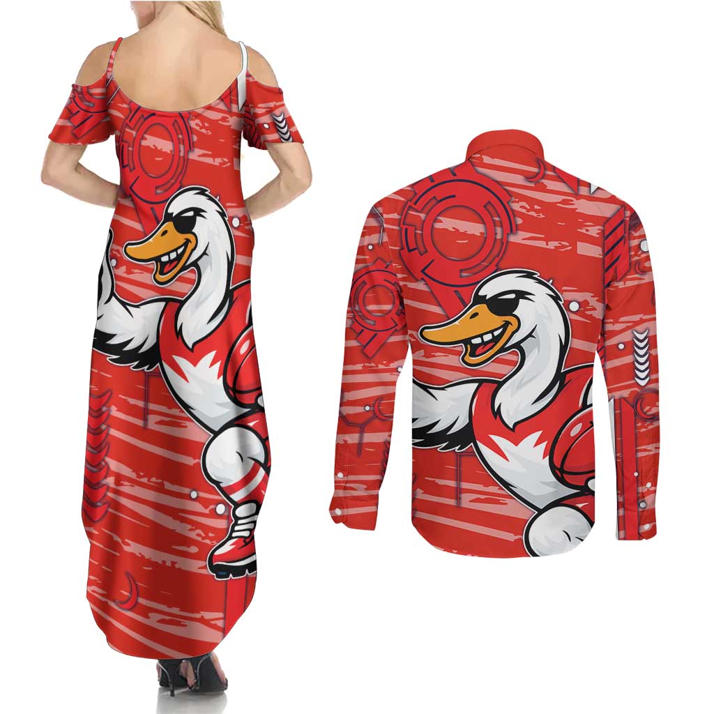 Sydney Swans Couples Matching Summer Maxi Dress and Long Sleeve Button Shirt Mascot Cartoon Football Illustration Style
