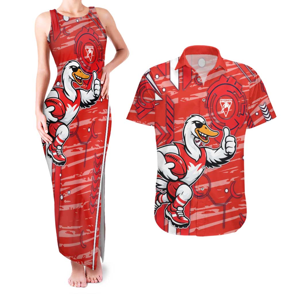 Sydney Swans Couples Matching Tank Maxi Dress and Hawaiian Shirt Mascot Cartoon Football Illustration Style