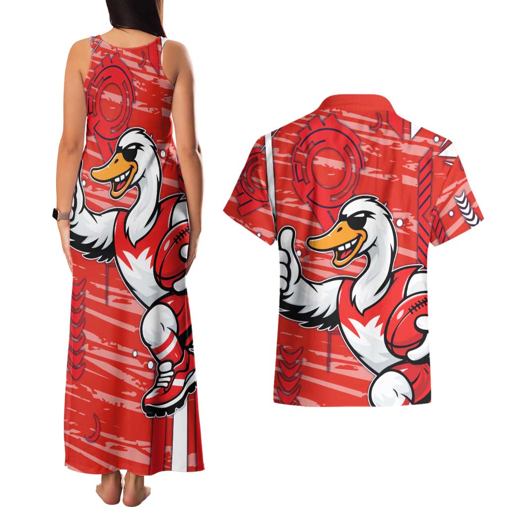 Sydney Swans Couples Matching Tank Maxi Dress and Hawaiian Shirt Mascot Cartoon Football Illustration Style