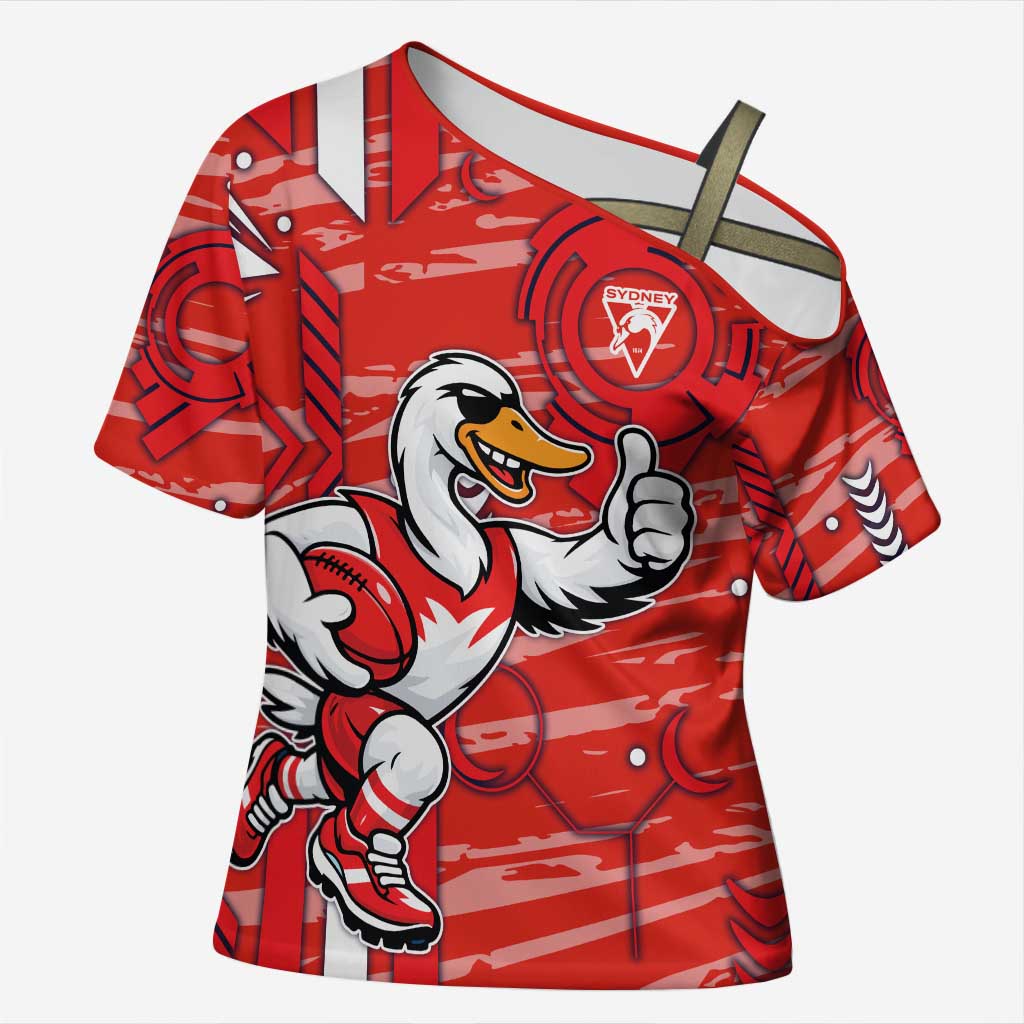 Sydney Swans Cross Shoulder Shirt Mascot Cartoon Football Illustration Style