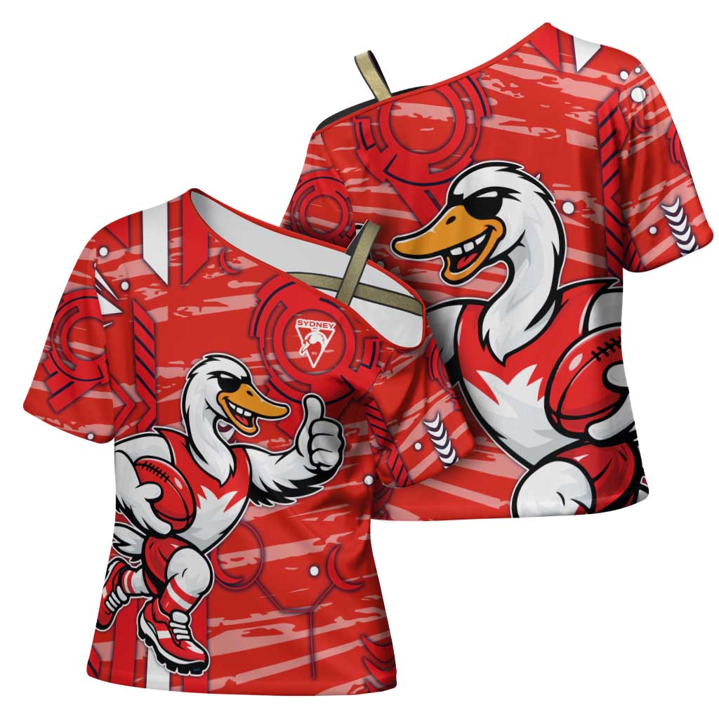 Sydney Swans Cross Shoulder Shirt Mascot Cartoon Football Illustration Style