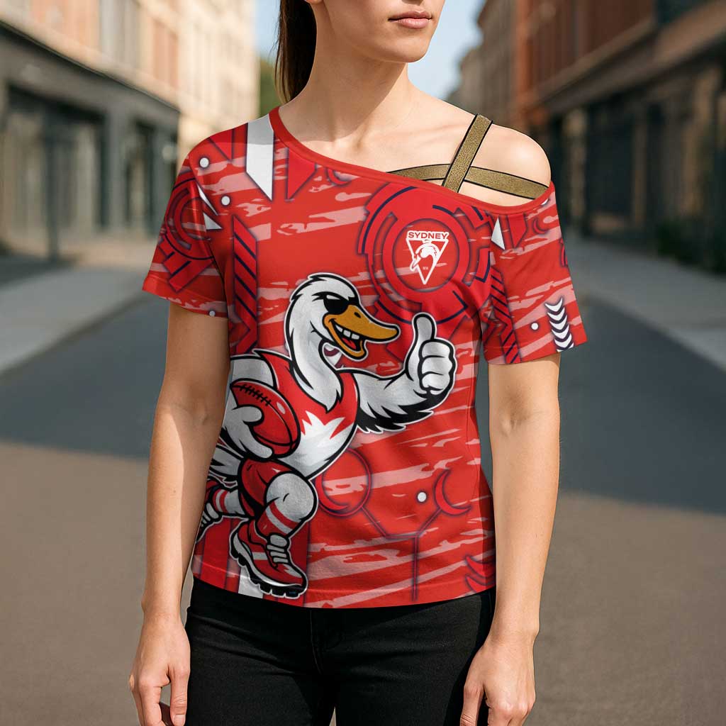 Sydney Swans Cross Shoulder Shirt Mascot Cartoon Football Illustration Style