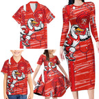 Sydney Swans Family Matching Long Sleeve Bodycon Dress and Hawaiian Shirt Mascot Cartoon Football Illustration Style