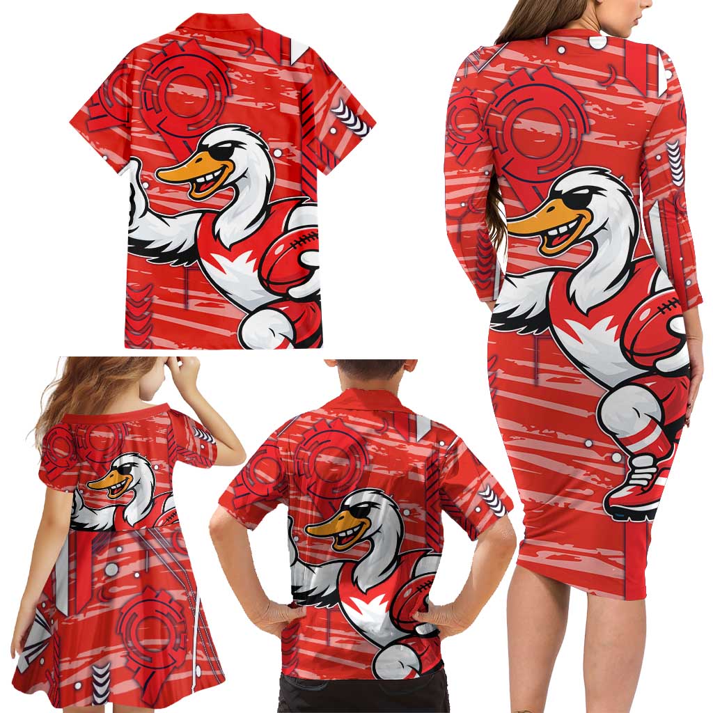 Sydney Swans Family Matching Long Sleeve Bodycon Dress and Hawaiian Shirt Mascot Cartoon Football Illustration Style