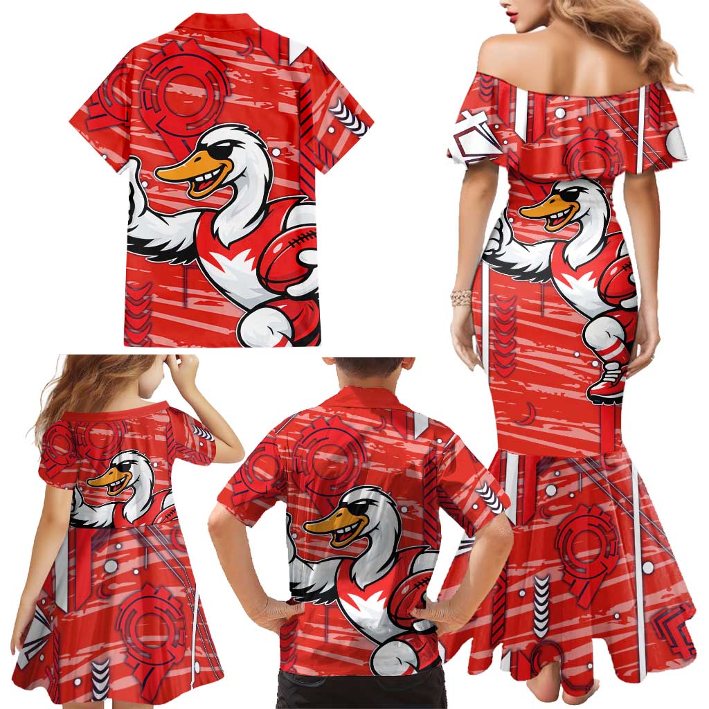 Sydney Swans Family Matching Mermaid Dress and Hawaiian Shirt Mascot Cartoon Football Illustration Style