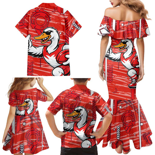 Sydney Swans Family Matching Mermaid Dress and Hawaiian Shirt Mascot Cartoon Football Illustration Style