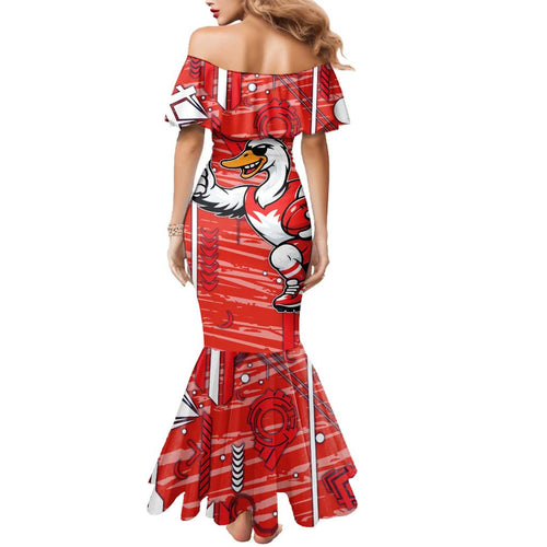 Sydney Swans Family Matching Mermaid Dress and Hawaiian Shirt Mascot Cartoon Football Illustration Style