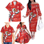 Sydney Swans Family Matching Off The Shoulder Long Sleeve Dress and Hawaiian Shirt Mascot Cartoon Football Illustration Style