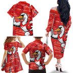 Sydney Swans Family Matching Off The Shoulder Long Sleeve Dress and Hawaiian Shirt Mascot Cartoon Football Illustration Style