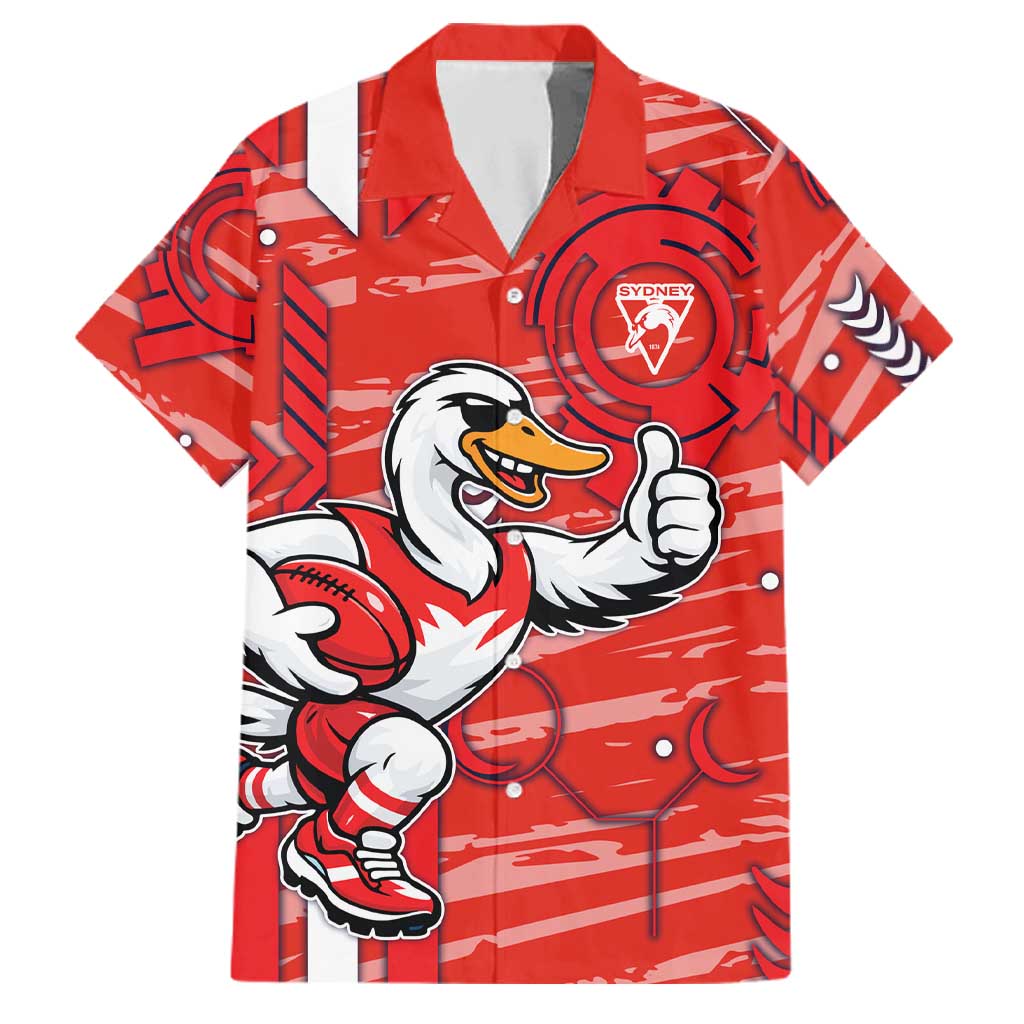 Sydney Swans Family Matching Off The Shoulder Long Sleeve Dress and Hawaiian Shirt Mascot Cartoon Football Illustration Style
