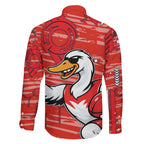 Sydney Swans Family Matching Off The Shoulder Long Sleeve Dress and Hawaiian Shirt Mascot Cartoon Football Illustration Style