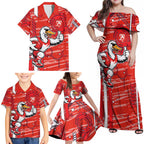 Sydney Swans Family Matching Off Shoulder Maxi Dress and Hawaiian Shirt Mascot Cartoon Football Illustration Style