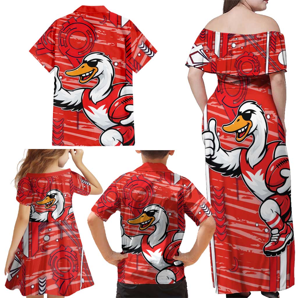 Sydney Swans Family Matching Off Shoulder Maxi Dress and Hawaiian Shirt Mascot Cartoon Football Illustration Style