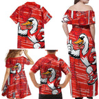 Sydney Swans Family Matching Off Shoulder Maxi Dress and Hawaiian Shirt Mascot Cartoon Football Illustration Style