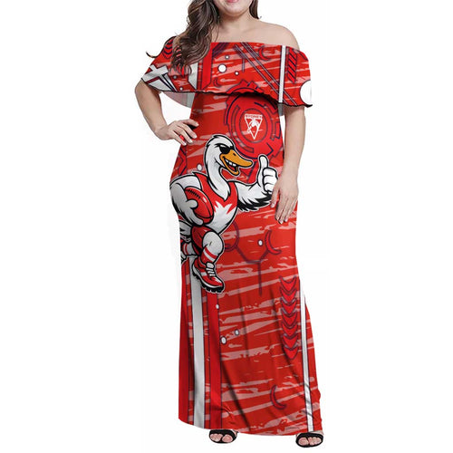 Sydney Swans Family Matching Off Shoulder Maxi Dress and Hawaiian Shirt Mascot Cartoon Football Illustration Style