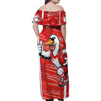 Sydney Swans Family Matching Off Shoulder Maxi Dress and Hawaiian Shirt Mascot Cartoon Football Illustration Style