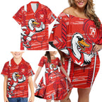 Sydney Swans Family Matching Off Shoulder Short Dress and Hawaiian Shirt Mascot Cartoon Football Illustration Style