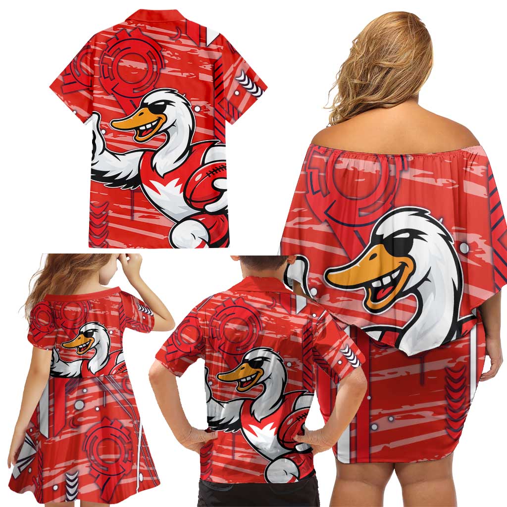 Sydney Swans Family Matching Off Shoulder Short Dress and Hawaiian Shirt Mascot Cartoon Football Illustration Style