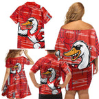 Sydney Swans Family Matching Off Shoulder Short Dress and Hawaiian Shirt Mascot Cartoon Football Illustration Style