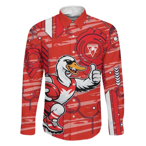 Sydney Swans Family Matching Off Shoulder Short Dress and Hawaiian Shirt Mascot Cartoon Football Illustration Style