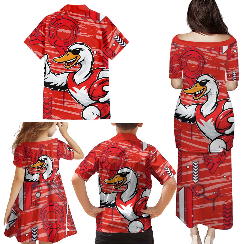 Sydney Swans Family Matching Puletasi and Hawaiian Shirt Mascot Cartoon Football Illustration Style