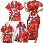 Sydney Swans Family Matching Short Sleeve Bodycon Dress and Hawaiian Shirt Mascot Cartoon Football Illustration Style